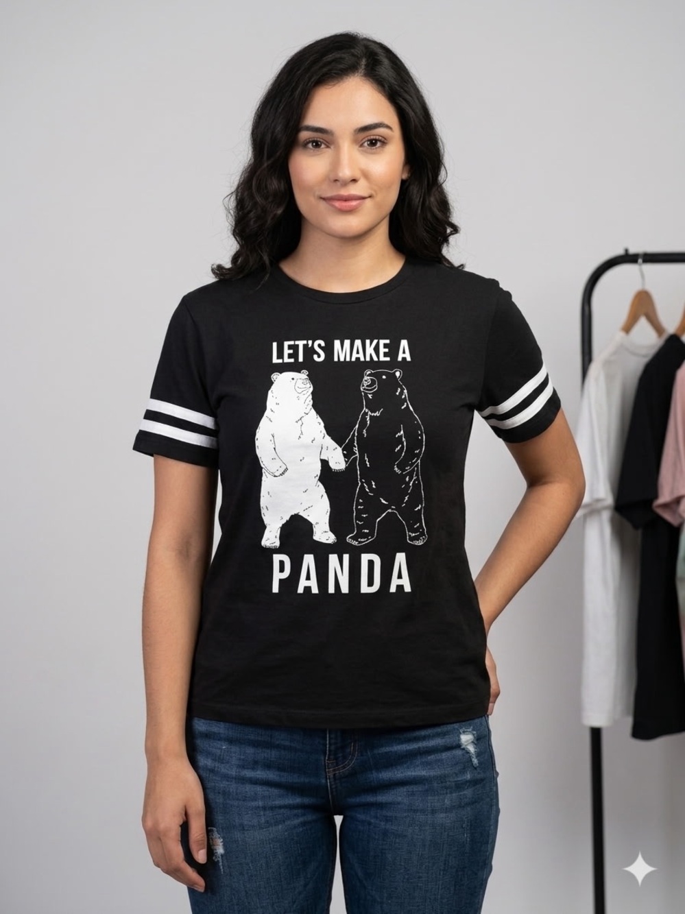 Isaac Morris Let's Make a Panda Graphic T-Shirt women's Large Black & White